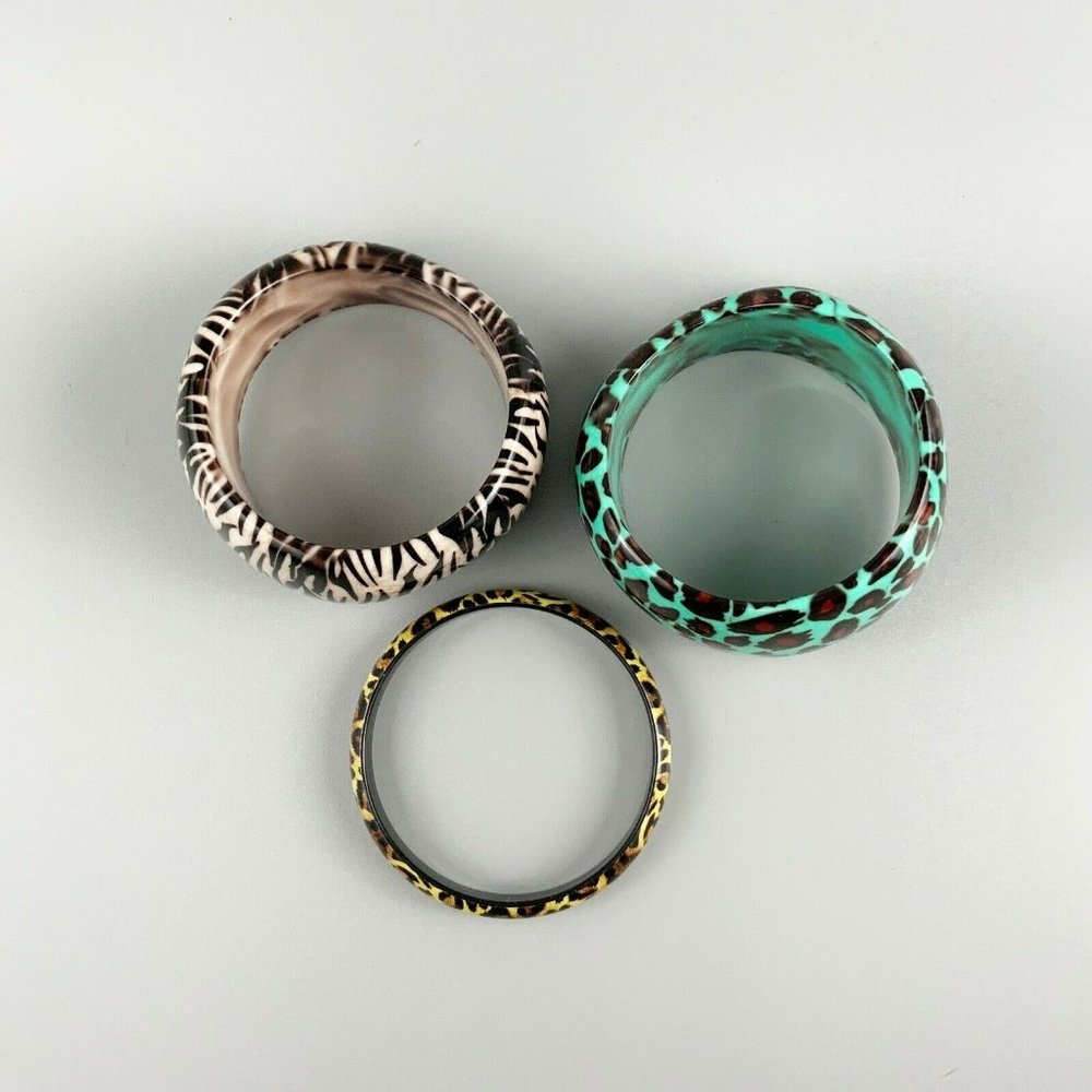 Animal Print Plastic Bangle Lot Stack Asymmetric - image 4